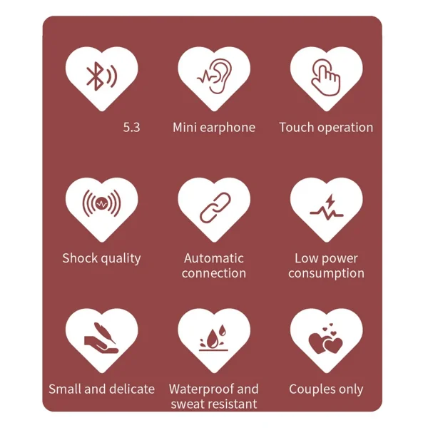 Wireless Bluetooth 5.3 Earphones Heart Shaped TWS Heart Shaped In-Ear Earbuds Couple Earphones Gamer Earphones Black-Elect - Image 2