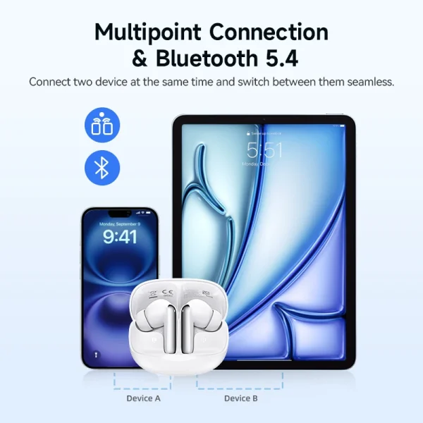 QCY Melobuds N50 ANC Bluetooth 5.4 Wireless Earphones Active Noise Cancellation 6 Mics Clear Call Earbuds Multipoint Connection - Image 6