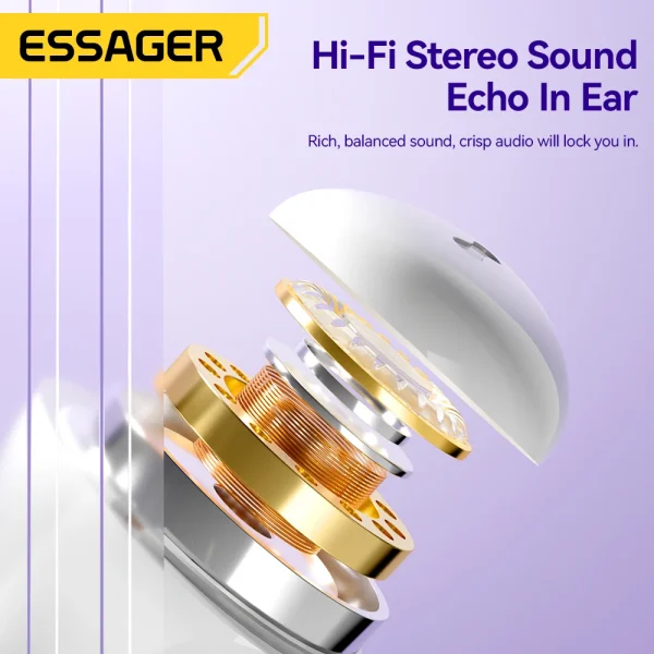 Essager Bluetooth Earphones 5.3 Wireless Headphones TWS Earbuds Semi-in-ear Stereo Sports mini Headsets With Mic For All Phones - Image 3