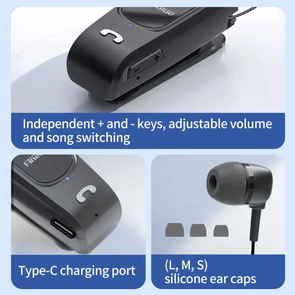 Fineblue F920 Mini Wireless Earphone Retractable Portable Bluetooth Headset Calls Remind Vibration Sport Run Gamer Headphone - Image 5