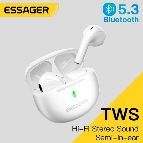 Essager Bluetooth Earphones 5.3 Wireless Headphones TWS Earbuds Semi-in-ear Stereo Sports mini Headsets With Mic For All Phones