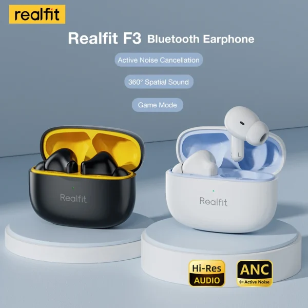 Realfit F3 ANC Active Noice Cancellation Bluetooth Earphones ENC Call HIFI Stereo Superb Bass Wireless Earbuds Sport Gaming - Image 2