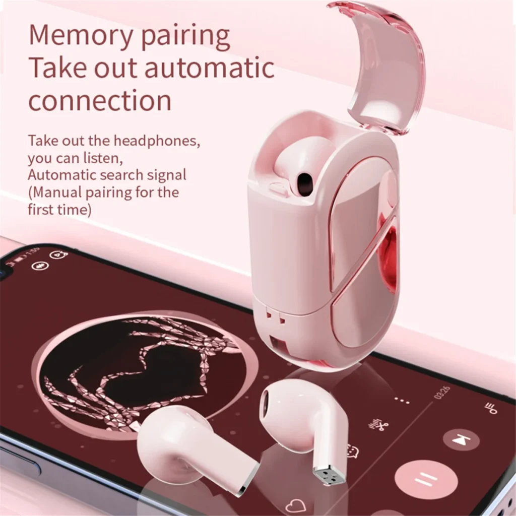 Wireless Bluetooth 5.3 Earphones Heart Shaped TWS Heart Shaped In-Ear Earbuds Couple Earphones Gamer Earphones Black-Elect