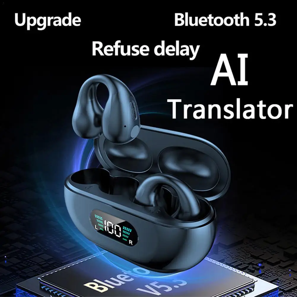 Languages Real Time Professionals Translator Earbuds Bluetooth 5.4 Hanging Headphone Wireless For Business Travel Conference